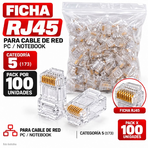 &ua CABLE DE RED PC NOTEBOOK FICHA RJ45 X 100 CAT 5 (173)